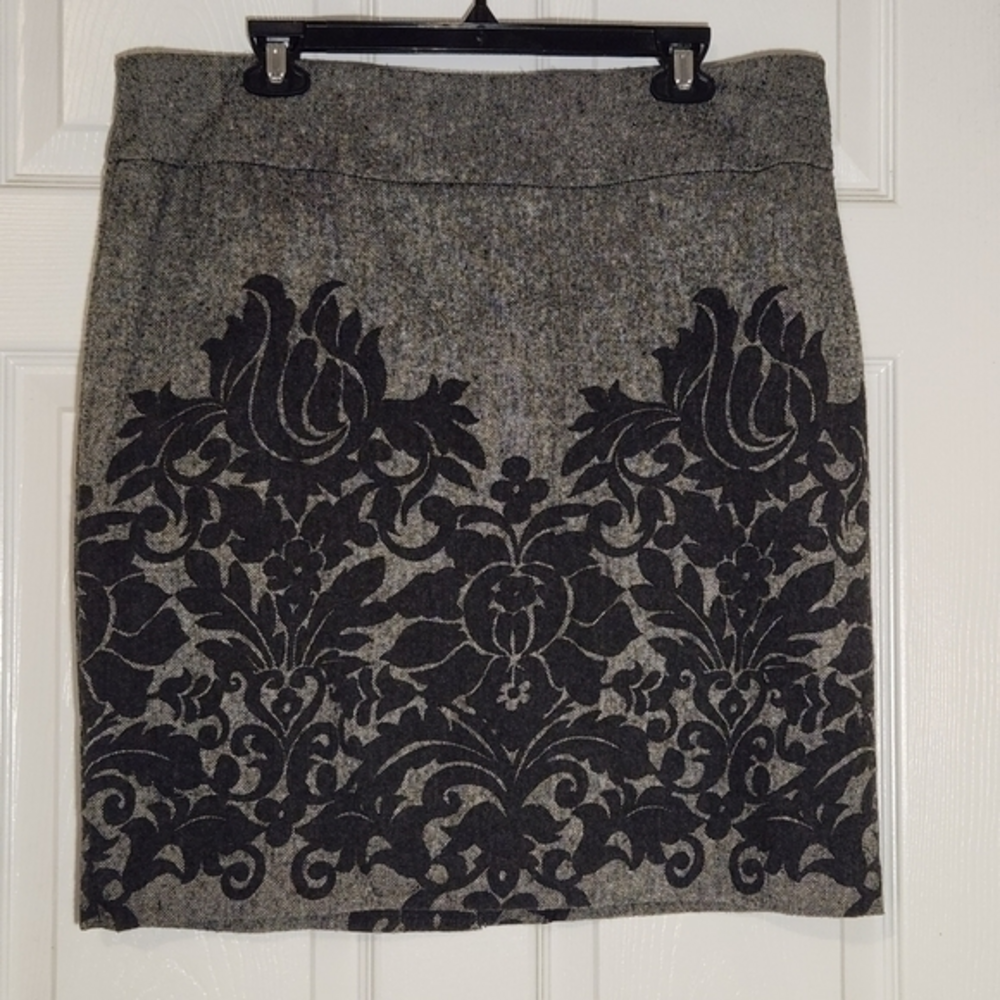 Rafaella Gray Wool Blend Black Floral Print Fully Lined Mini‎ Skirt Size 16